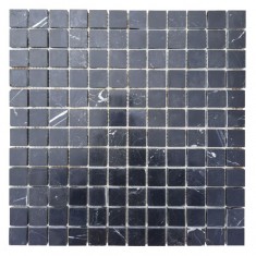 Мраморная мозаика на сетке, мрамор Nero Marquina 23х23x6 мм, Полированная