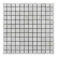 Белая мраморная мозаика на сетке. Полированная. 23x23x6 мм, мрамор White BI. МКР-2П
