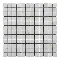Біла мармурова мозаїка на сітці. Полірована. 23x23x6 мм., мармур White BI. МКР-2П