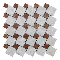 Мармурова мозаїка на сітці. Полірована. 47х47 | 23x23x6 мм. Мармур Victoria Beige  | Rojo Alicante. МКР-6П