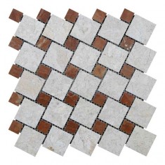 Мармурова мозаїка на сітці. Полірована. 47х47 | 23x23x6 мм. Мармур Victoria Beige  | Rojo Alicante. МКР-6П