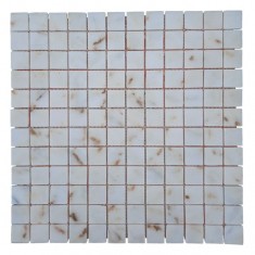 Мраморная мозаика, белый микс, полированная, 23x23x6 мм., мрамор White Mix Gold. МКР-2П